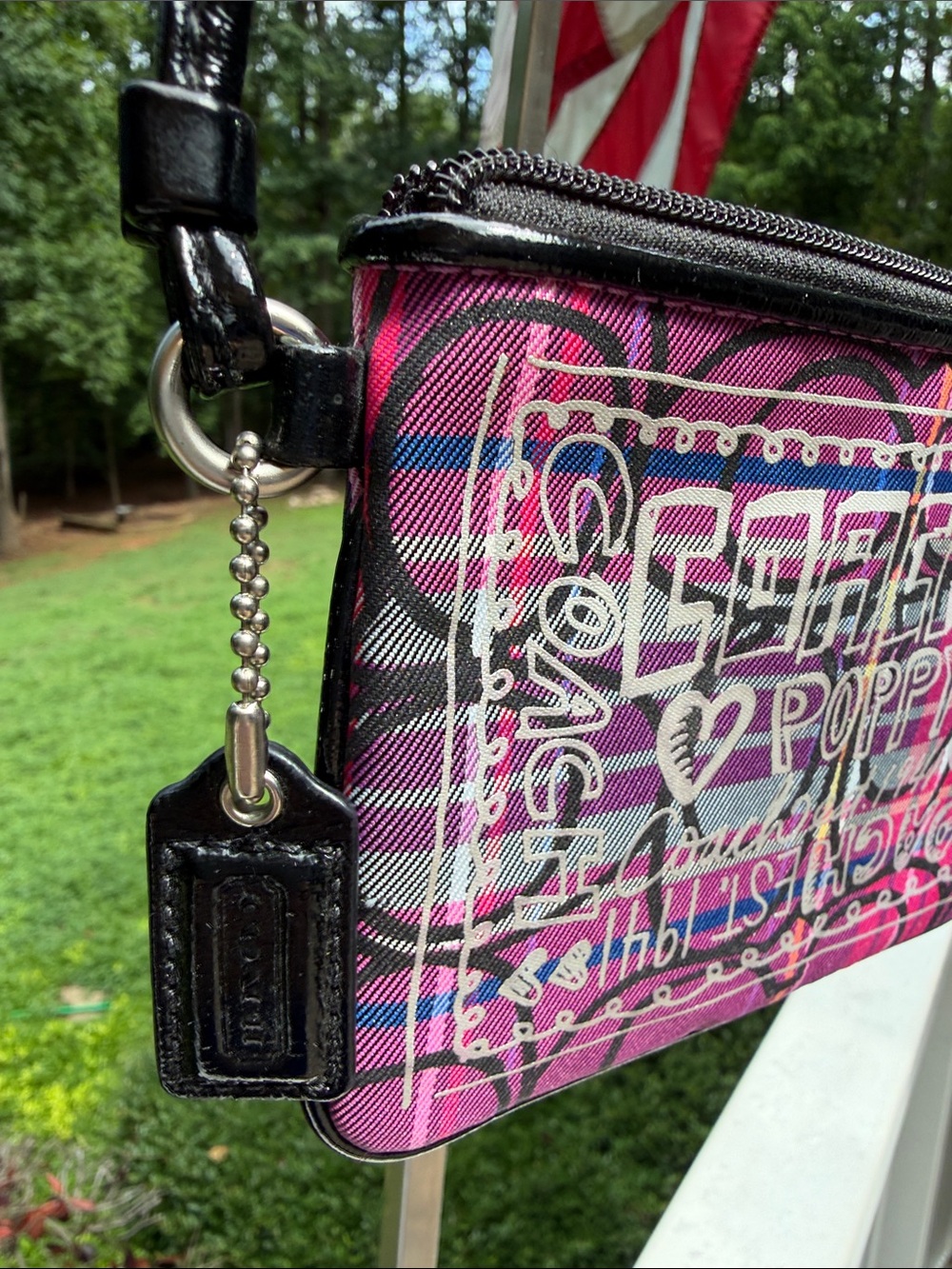 Coach Poppy Pink Plaid Graphic Wristlet GUC - Picture 15 of 15